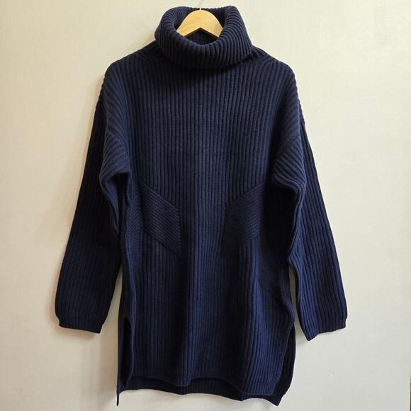 NWT Thakoon Navy Chunky Turtleneck Sweater 100% Geelong Lambswool Size M - Picture 2 of 11